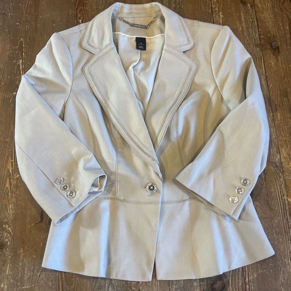 White House Black Market Women’s 4 Ivory Blazer Stretch Peplum Jacket WHBM
